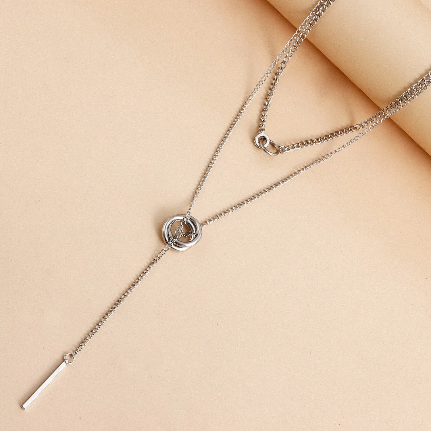 Wholesale Double Circle Clavicle Chain Tassel Long Stick Pendant Necklaces