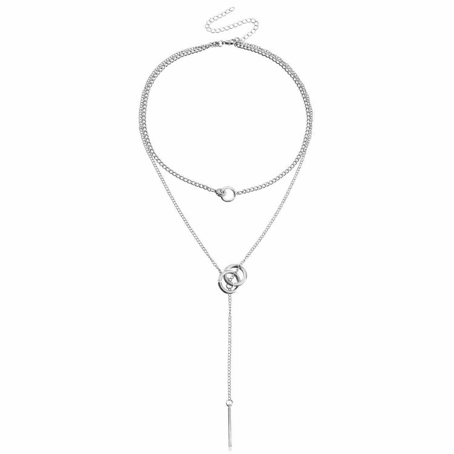 Wholesale Double Circle Clavicle Chain Tassel Long Stick Pendant Necklaces