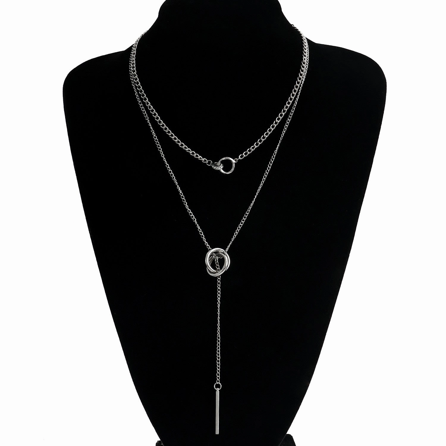 Wholesale Double Circle Clavicle Chain Tassel Long Stick Pendant Necklaces
