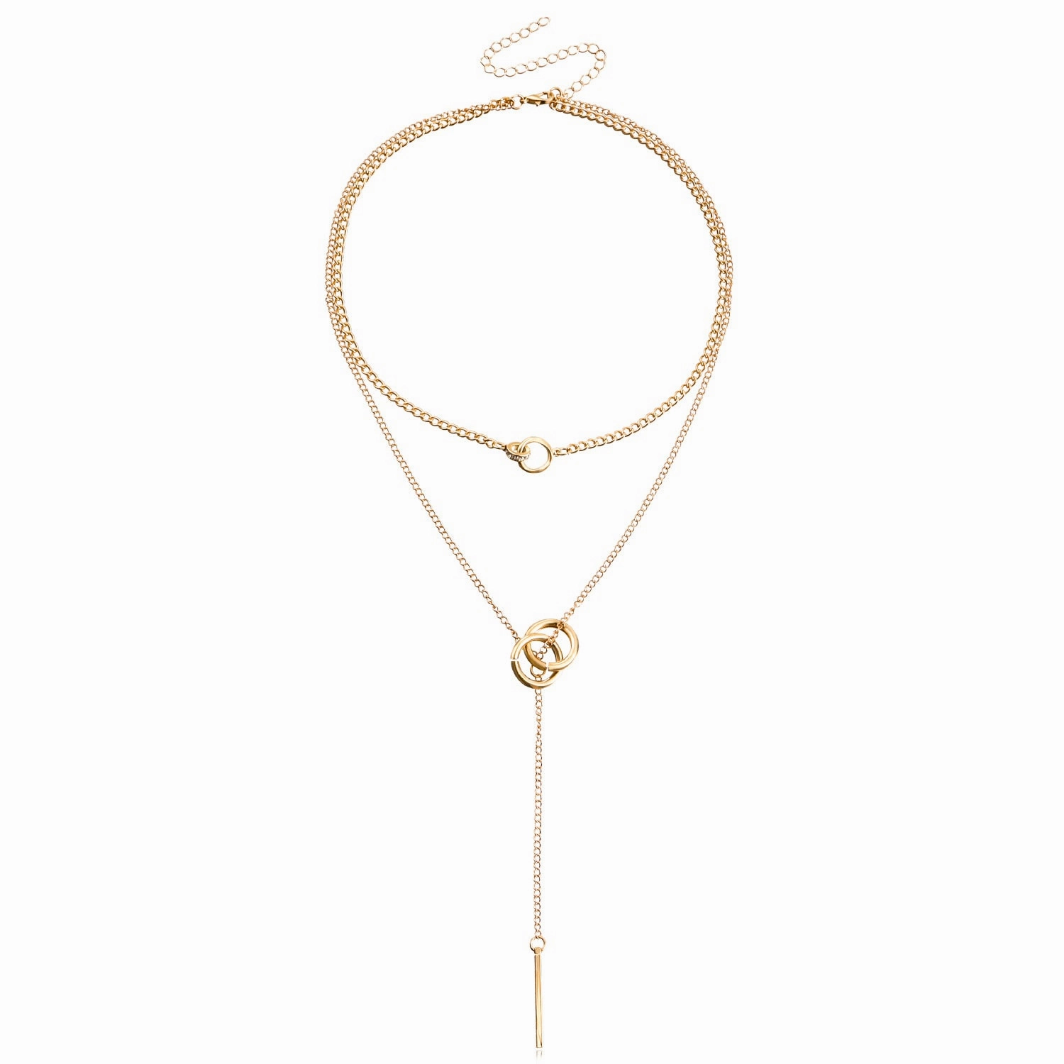 Wholesale Double Circle Clavicle Chain Tassel Long Stick Pendant Necklaces