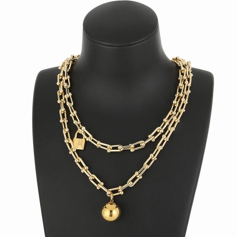 Wholesale Double Layer Horseshoe Ball Gold Plating Steel Bracelet