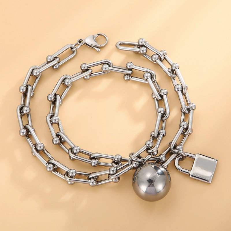 Wholesale Double Layer Horseshoe Ball Gold Plating Steel Bracelet