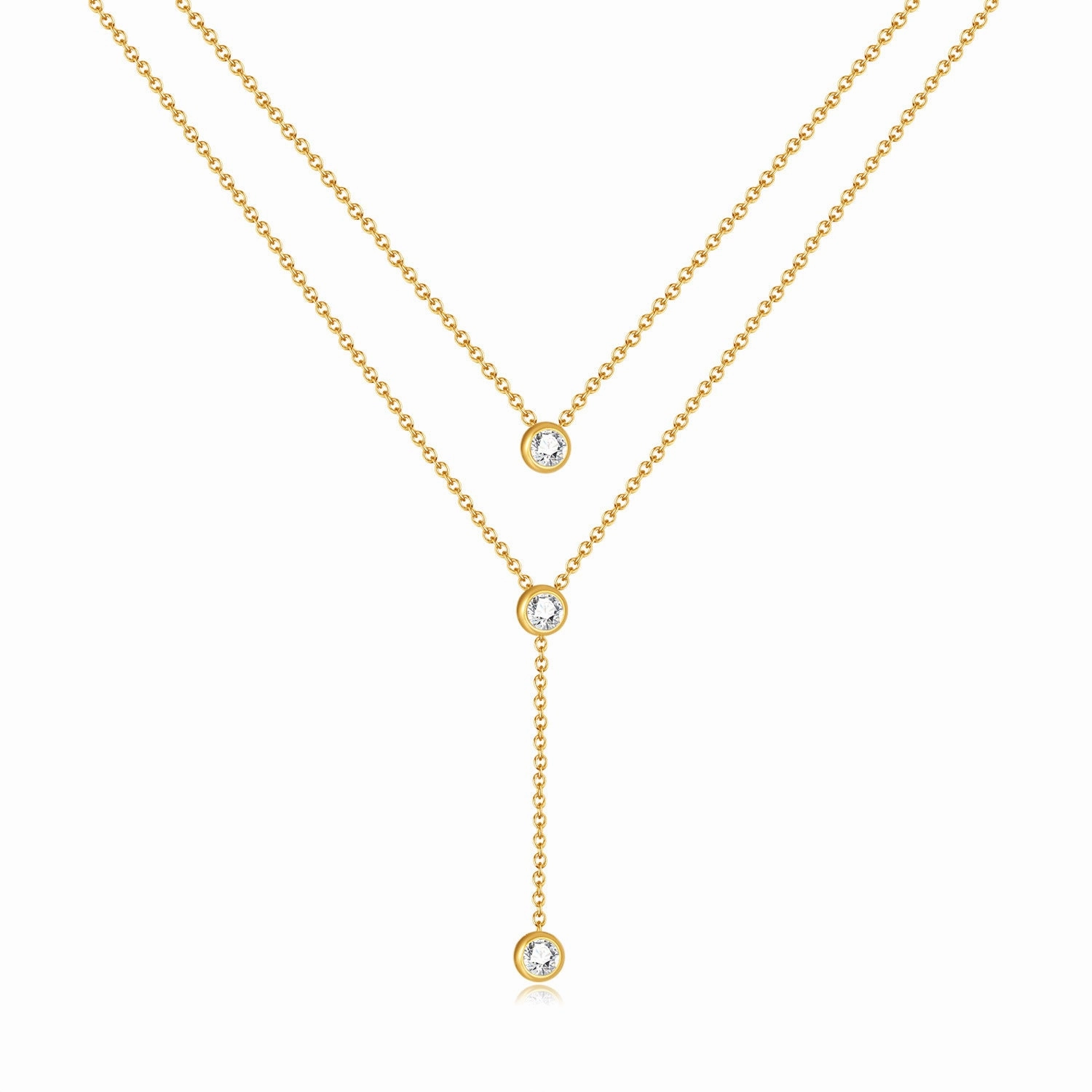Wholesale Double Layer Stacked Titanium Steel Tassel Rhinestone Necklace Clavicle Chain
