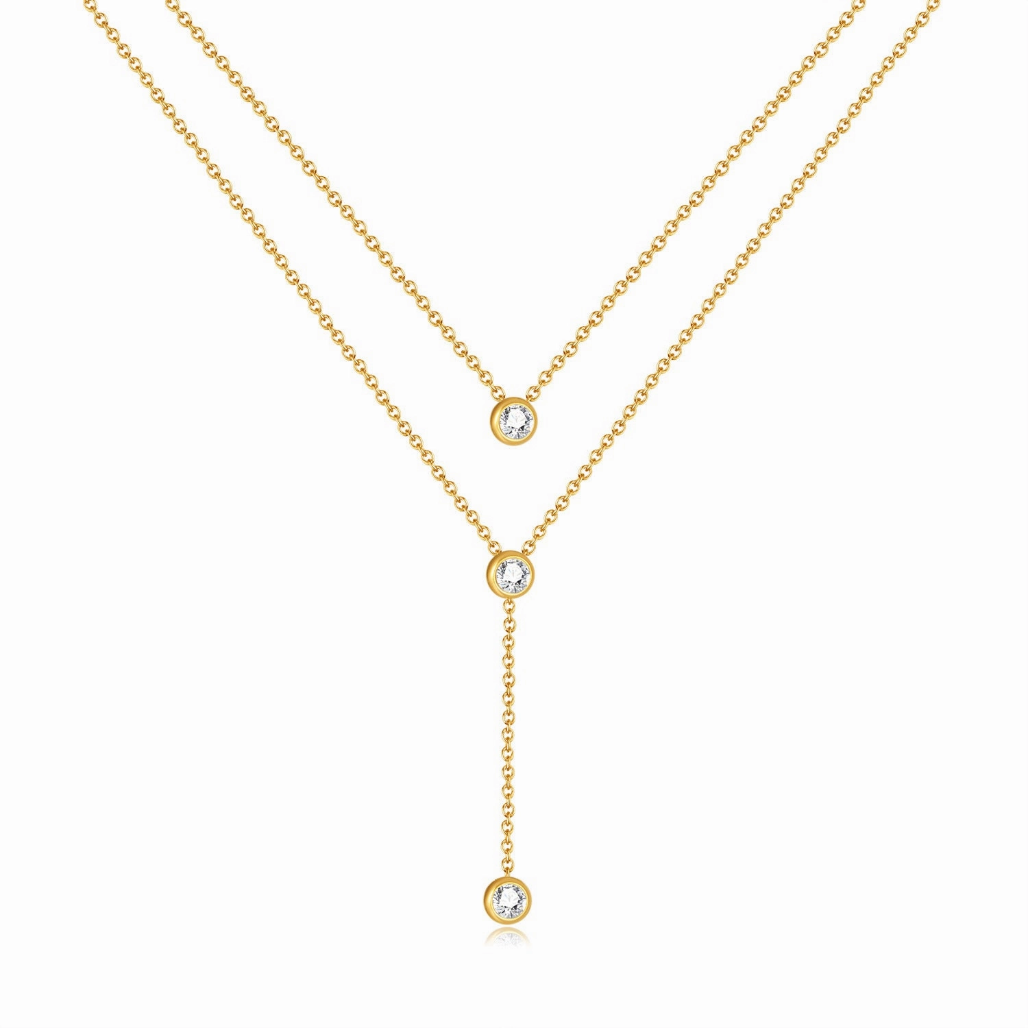 Wholesale Double Layer Stacked Titanium Steel Tassel Rhinestone Necklace Clavicle Chain