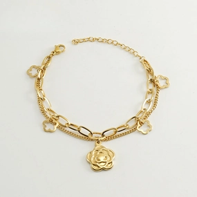 Wholesale Double Layer Titanium Steel Heart Shape 18K Multi-Layer Rose Bracelet