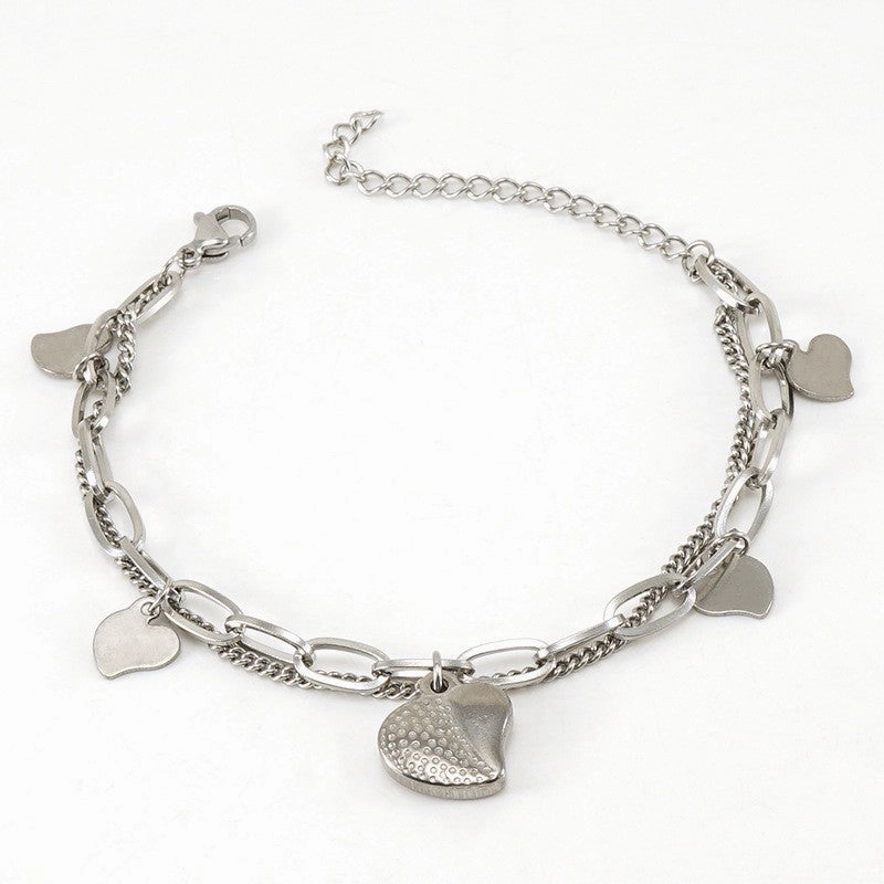Wholesale Double Layer Titanium Steel Heart Shape 18K Multi-Layer Rose Bracelet