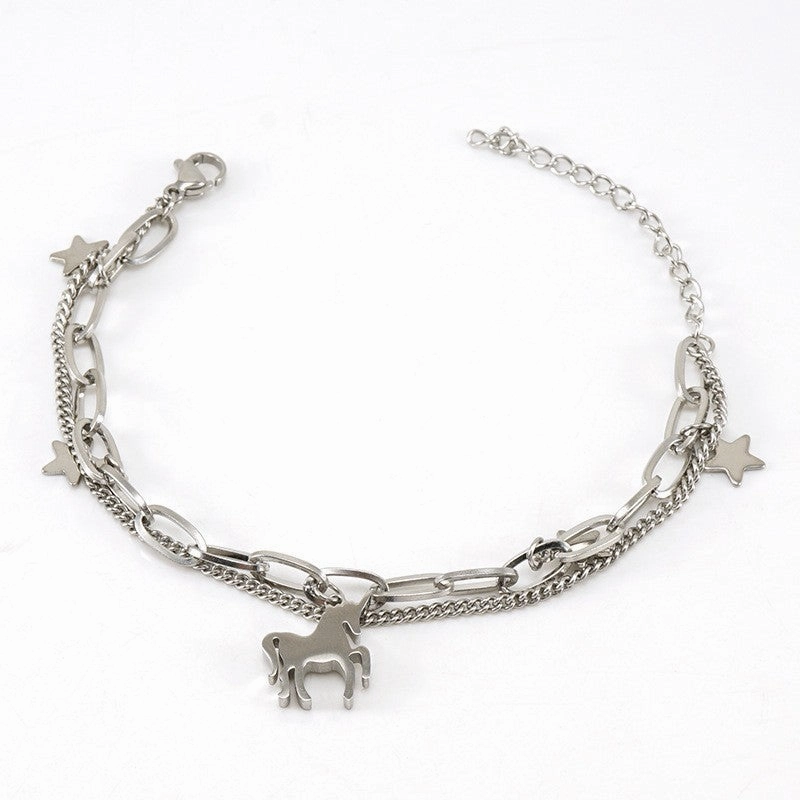 Wholesale Double Layer Titanium Steel Heart Shape 18K Multi-Layer Rose Bracelet