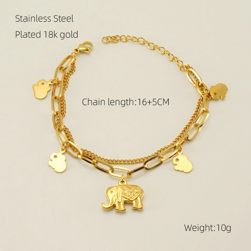 Wholesale Double Layer Titanium Steel Heart Shape 18K Multi-Layer Rose Bracelet