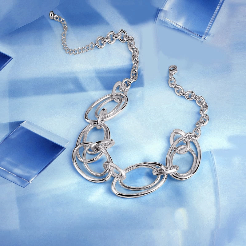 Wholesale Double Oval Ring Metal Frosted Geometric Thick Chain Necklaces