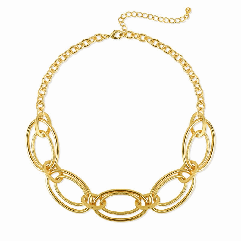 Wholesale Double Oval Ring Metal Frosted Geometric Thick Chain Necklaces
