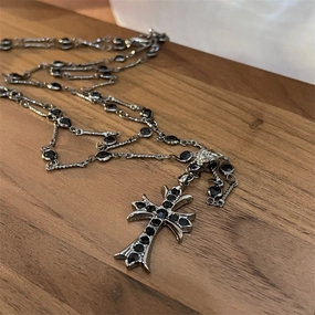 Wholesale Double Stacked Beaded Cross Pendant Alloy Necklaces