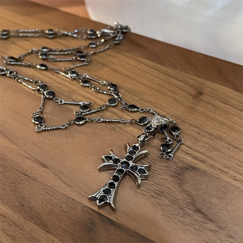 Wholesale Double Stacked Beaded Cross Pendant Alloy Necklaces