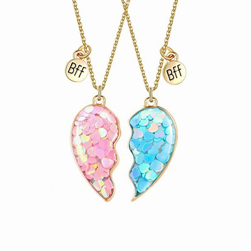 Wholesale Drip Glue Cartoon Alloy Sequin Heart Necklaces