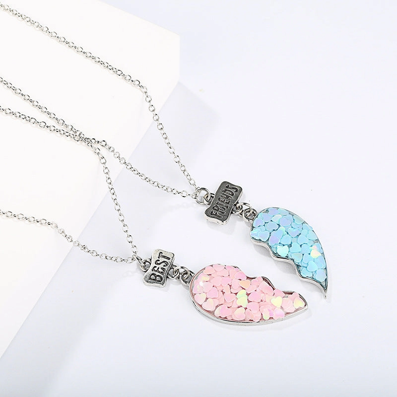 Wholesale Drip Glue Cartoon Alloy Sequin Heart Necklaces