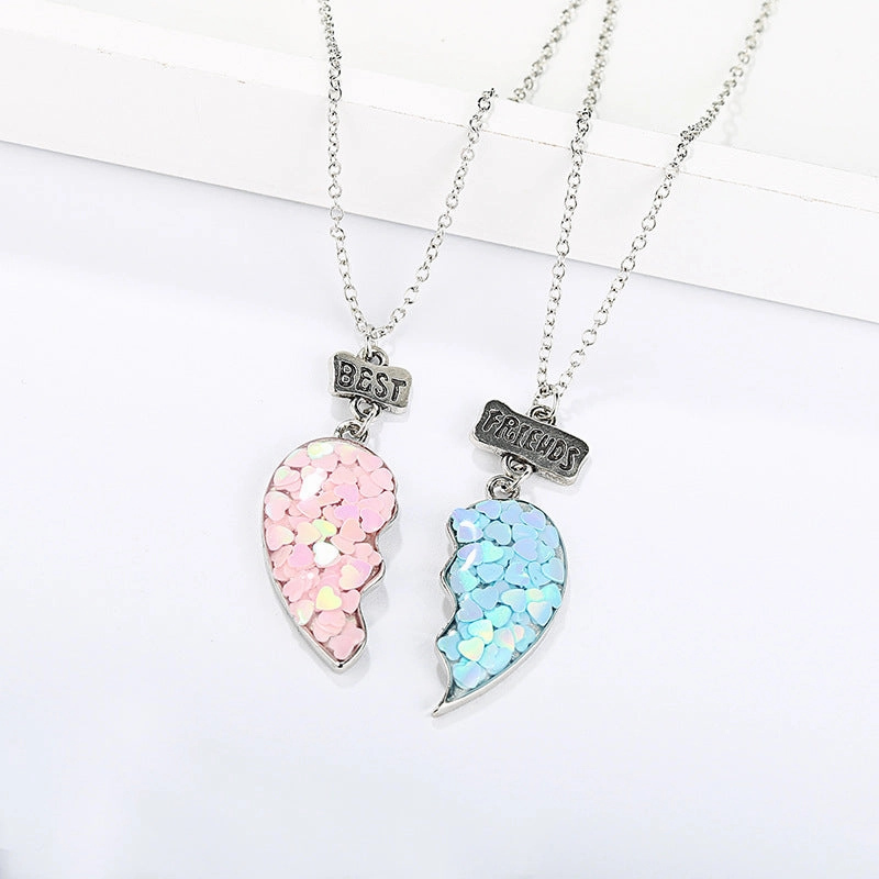Wholesale Drip Glue Cartoon Alloy Sequin Heart Necklaces