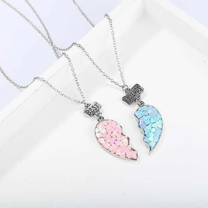 Wholesale Drip Glue Cartoon Alloy Sequin Heart Necklaces