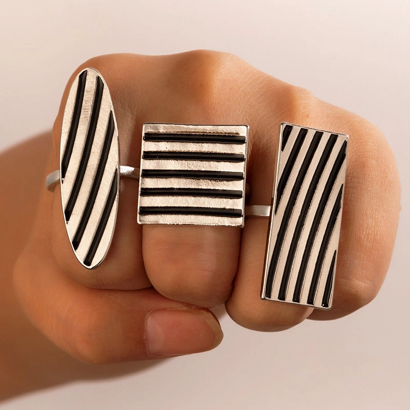 Wholesale Drip Square Stripe Alloy Rings Three-Piece Set