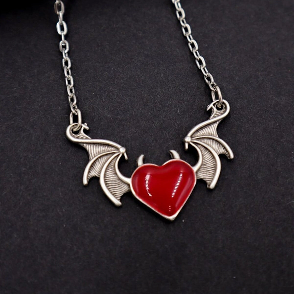 Wholesale Drop Oil Peach Heart Devil Wings Pendant Alloy Necklaces