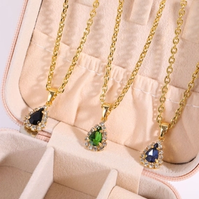 Wholesale Drop Shape Zircon Full Diamond Copper Necklaces
