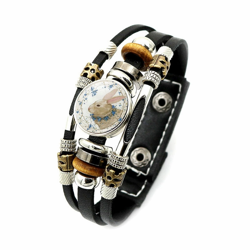 Wholesale Easter Rabbit Button Woven Beaded Leather Bracelet