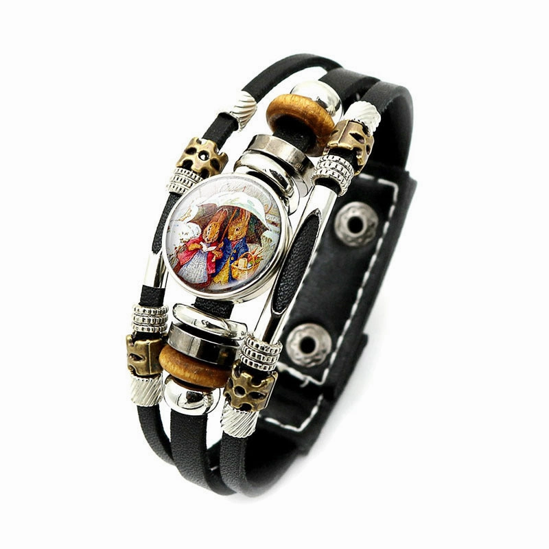 Wholesale Easter Rabbit Button Woven Beaded Leather Bracelet