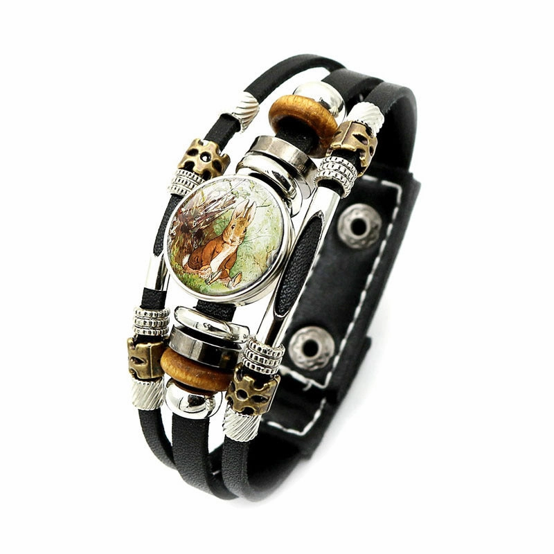 Wholesale Easter Rabbit Button Woven Beaded Leather Bracelet