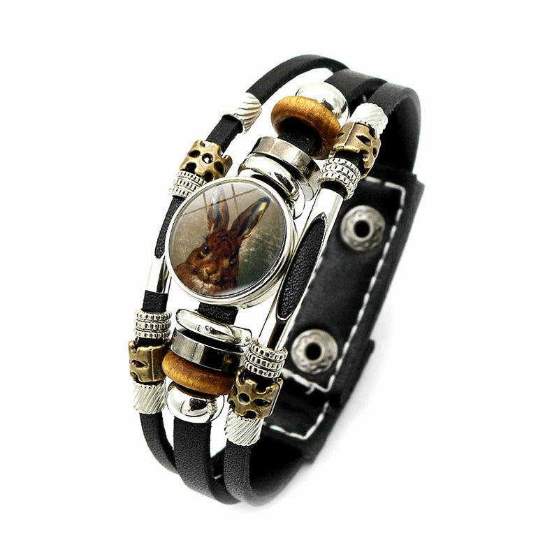 Wholesale Easter Rabbit Button Woven Beaded Leather Bracelet