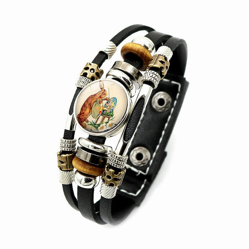 Wholesale Easter Rabbit Button Woven Beaded Leather Bracelet