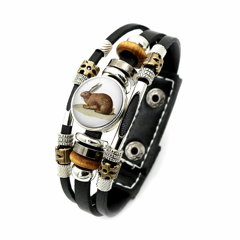 Wholesale Easter Rabbit Button Woven Beaded Leather Bracelet
