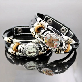 Wholesale Easter Rabbit Button Woven Beaded Leather Bracelet
