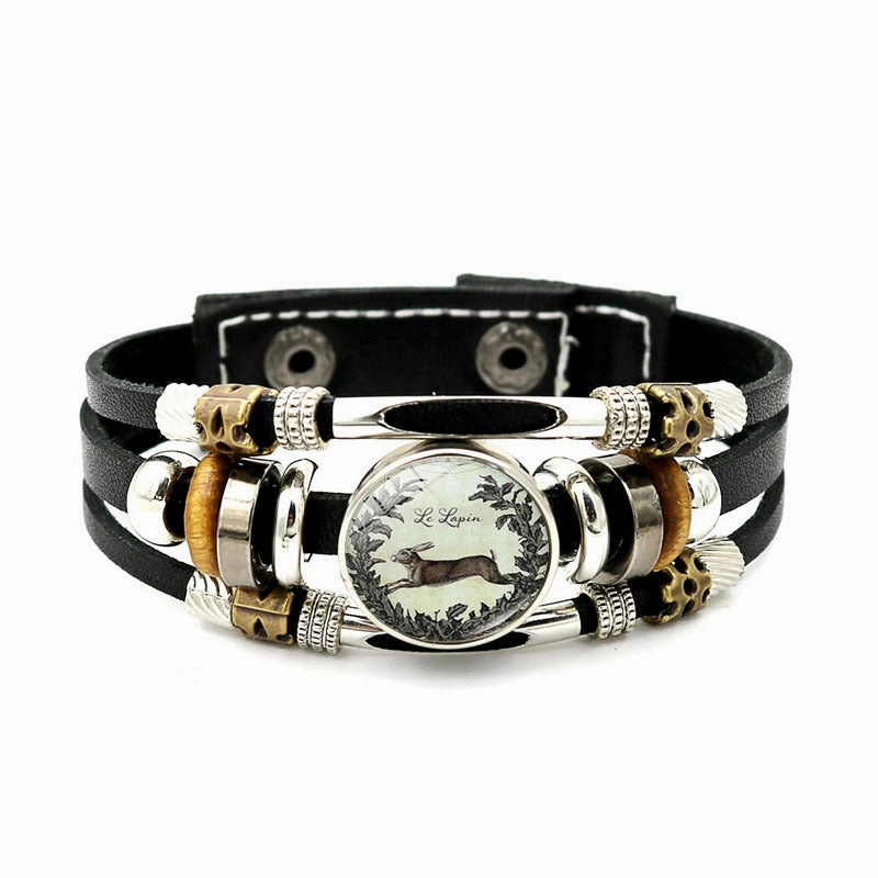 Wholesale Easter Rabbit Button Woven Beaded Leather Bracelet