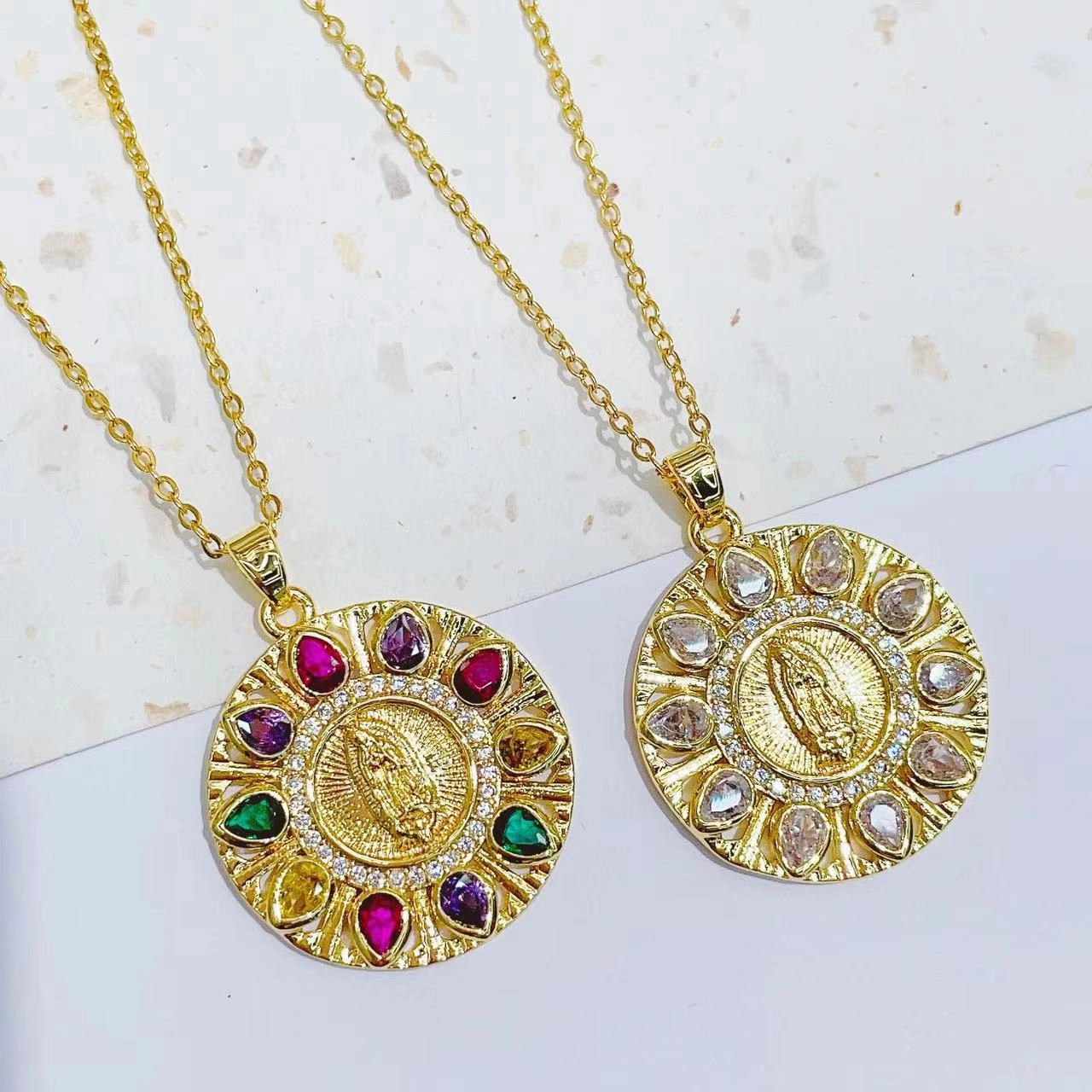 Wholesale Electroplated Colored Zircon Titanium Steel Chain Micro-Inlaid Necklaces