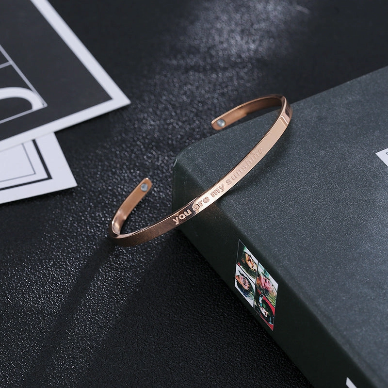 Wholesale Electroplated Rose Gold Titanium Steel Open C-shaped Bracelet