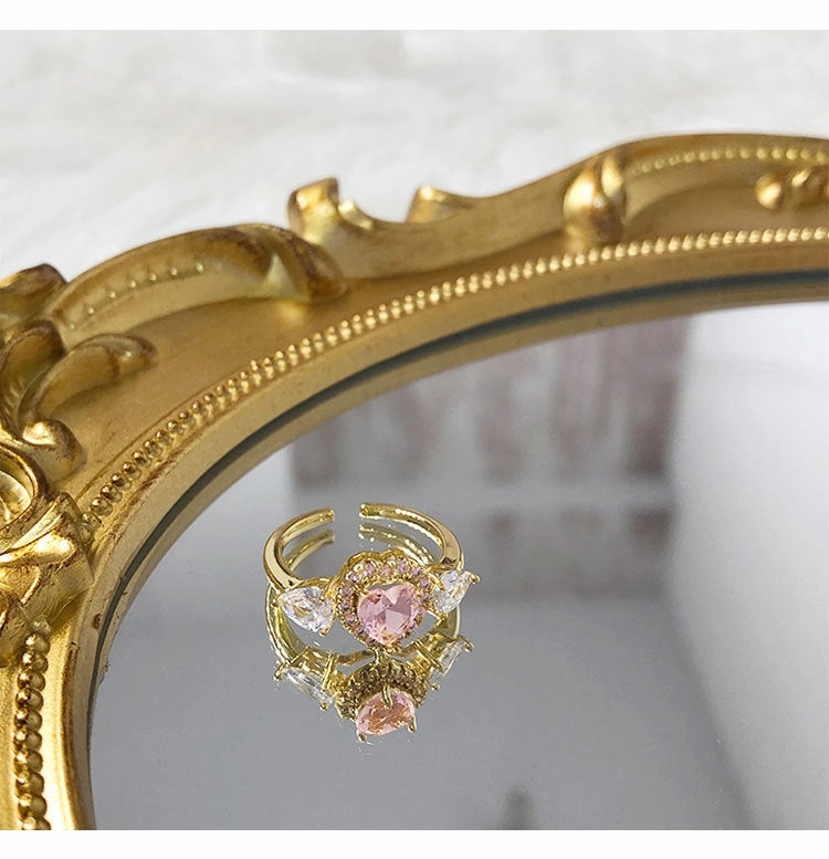 Wholesale Electroplated Zircon Heart Opening Rings Alloy