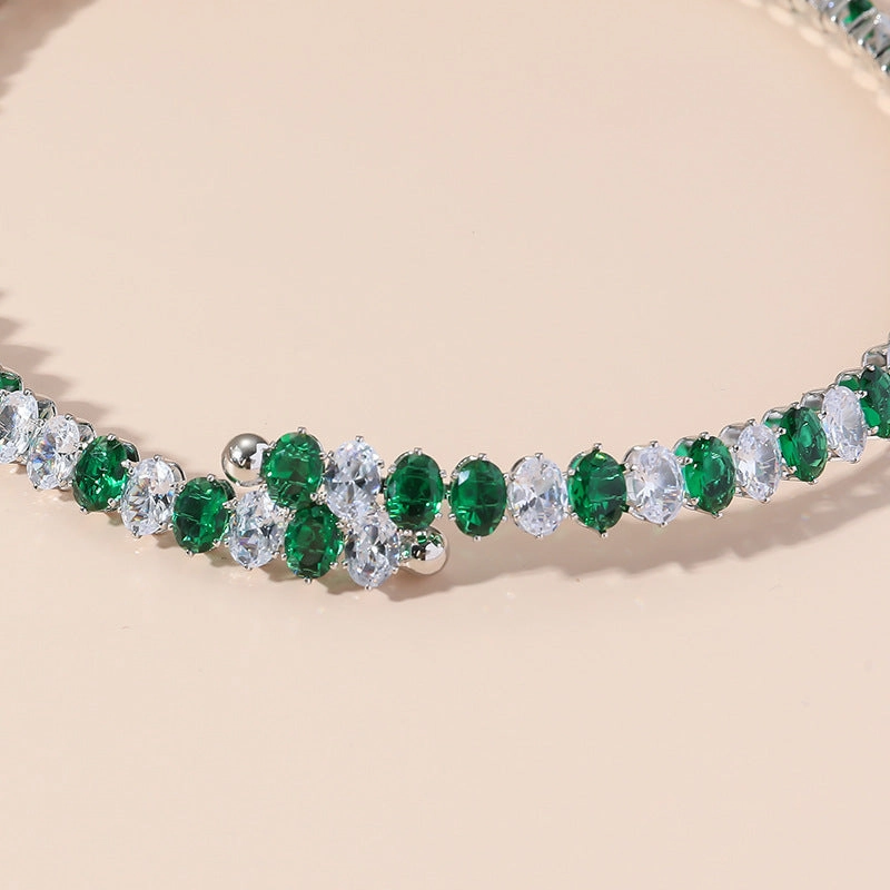 Wholesale Emerald White Spaced Oval Luxury Zircon Necklaces