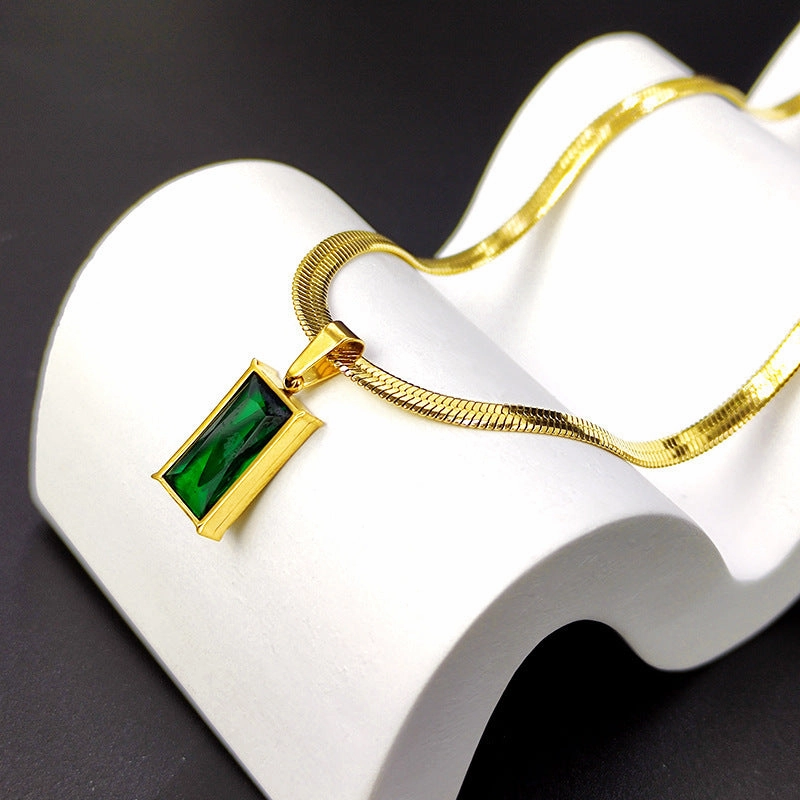 Wholesale Emerald Zircon Titanium Steel Necklace