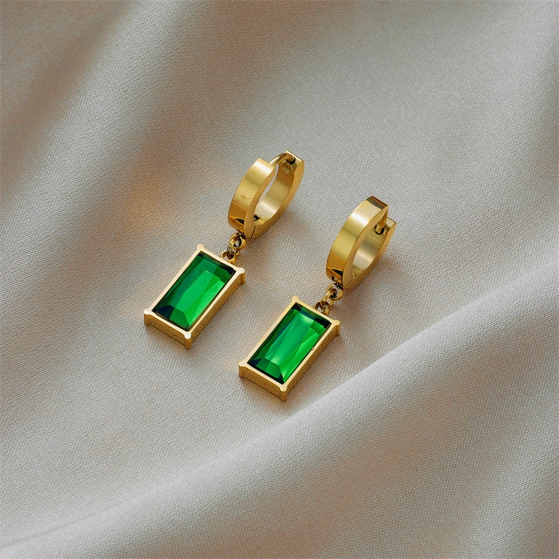 Wholesale Emerald Zircon Titanium Steel Necklace