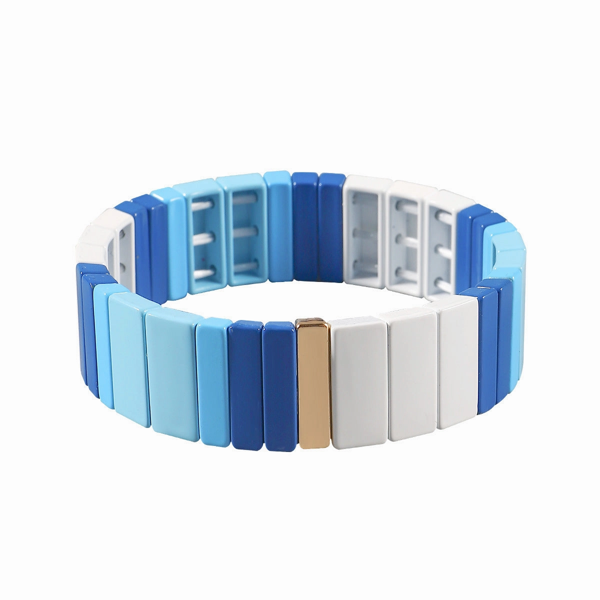 Wholesale Enamel Geometric Irregular Matte Blue and White Contrast Multi-layer Elastic Bracelet
