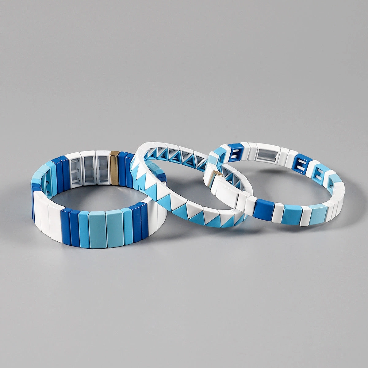 Wholesale Enamel Geometric Irregular Matte Blue and White Contrast Multi-layer Elastic Bracelet