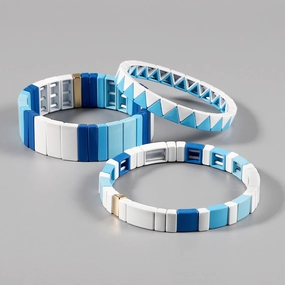 Wholesale Enamel Geometric Irregular Matte Blue and White Contrast Multi-layer Elastic Bracelet