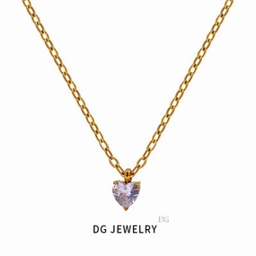Wholesale European and American Fashion, Simple and High-end, Niche Stainless Steel Heart Shaped Zircon Inlaid Necklaces