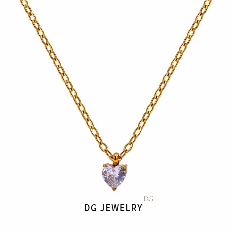 Wholesale European and American Fashion, Simple and High-end, Niche Stainless Steel Heart Shaped Zircon Inlaid Necklaces