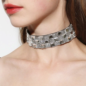 Wholesale Exaggerated Square Diamond Faux Suede Necklaces