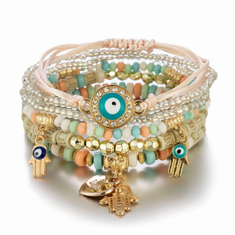 Wholesale Eye Rice Bead Temperament Multilayer Bracelet