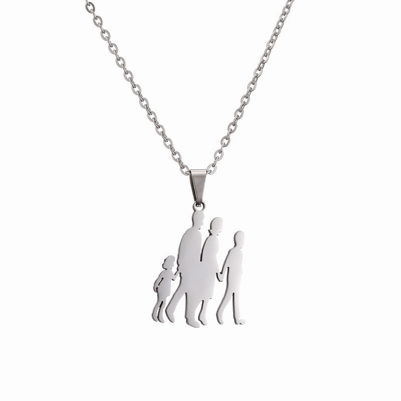 Wholesale Family of Four Silhouette Pattern Stainless Steel Titanium Steel Necklace