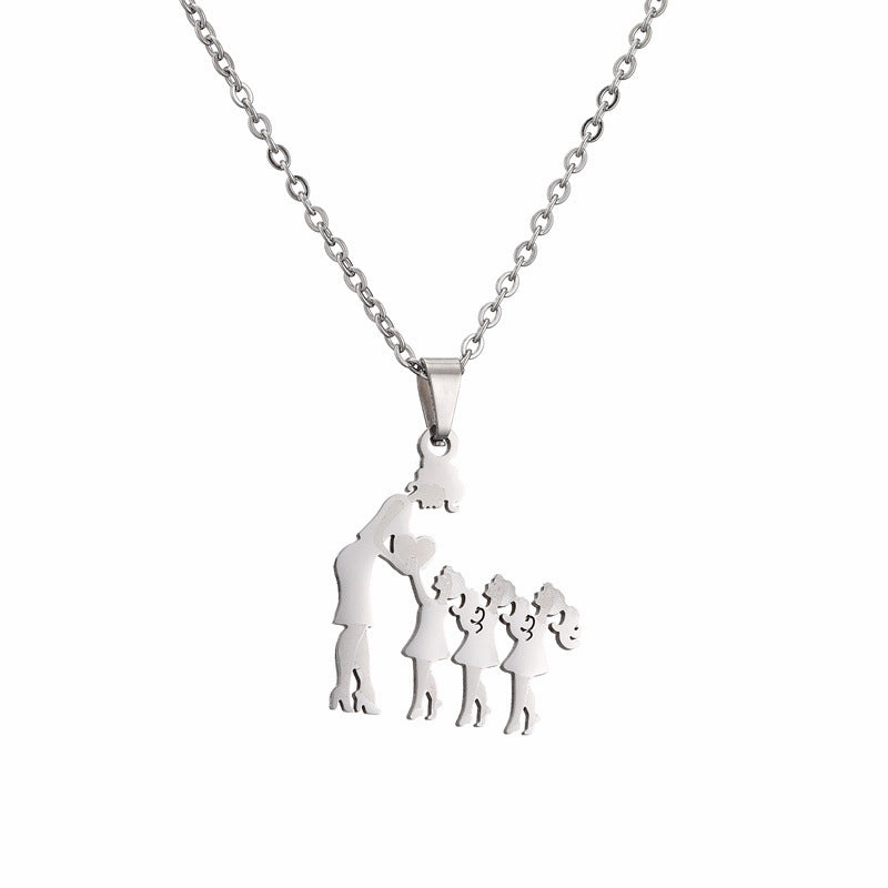 Wholesale Family of Four Silhouette Pattern Stainless Steel Titanium Steel Necklace