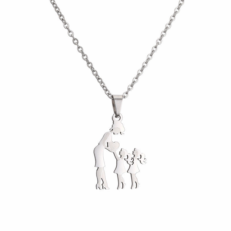 Wholesale Family of Four Silhouette Pattern Stainless Steel Titanium Steel Necklace