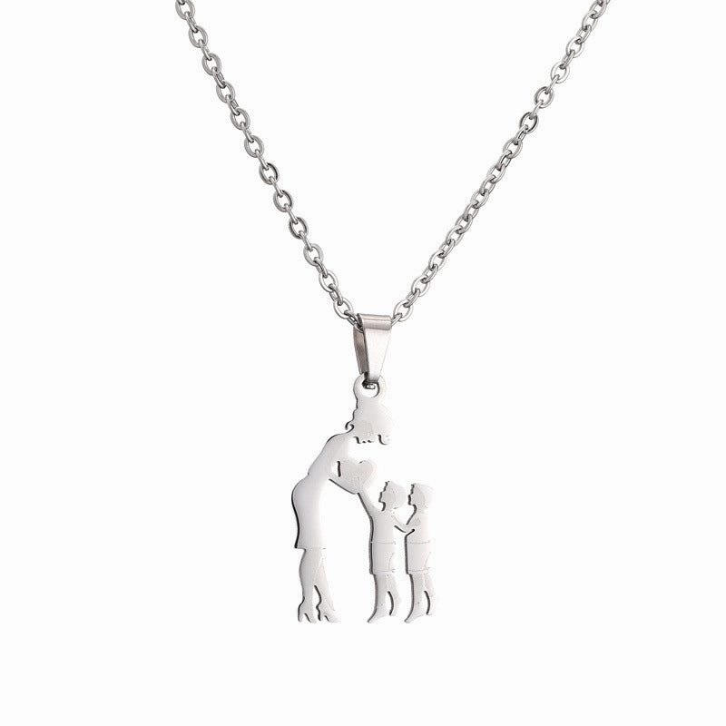 Wholesale Family of Four Silhouette Pattern Stainless Steel Titanium Steel Necklace
