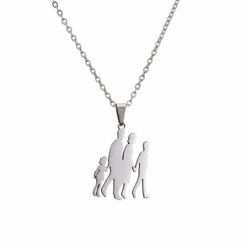 Wholesale Family of Four Silhouette Pattern Stainless Steel Titanium Steel Necklace