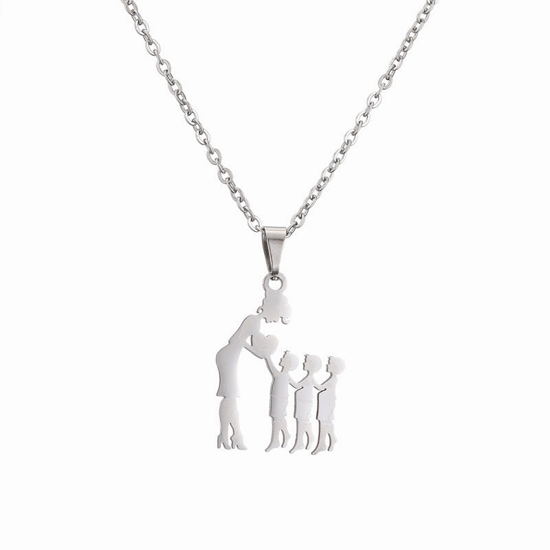 Wholesale Family of Four Silhouette Pattern Stainless Steel Titanium Steel Necklace